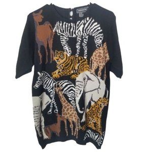 Terrazo Womens M Black Animal Print Short Sleeves